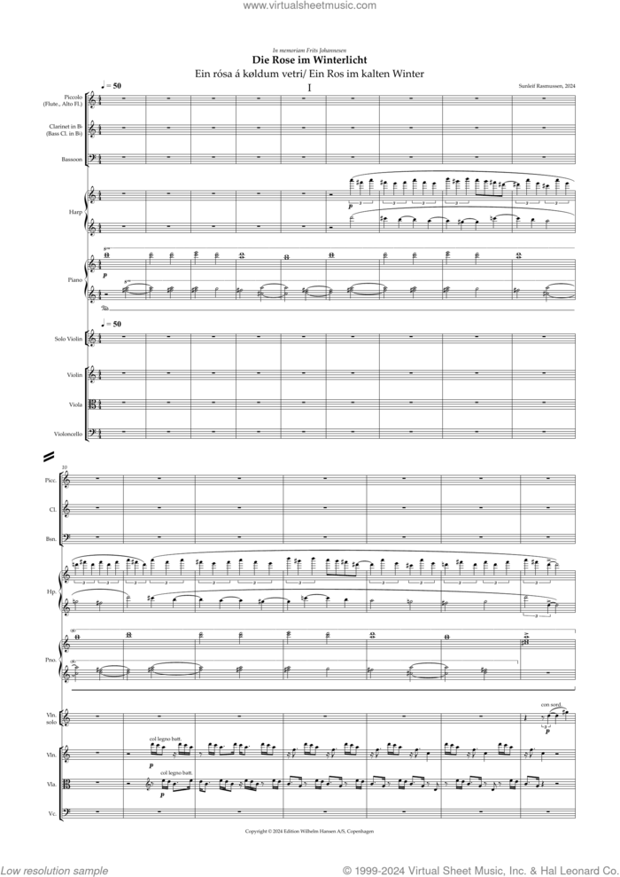 Rosan I Vetrarljosi (Die Rose Im Winterlicht) sheet music for orchestra (full score) by Sunleif Rasmussen, classical score, intermediate skill level