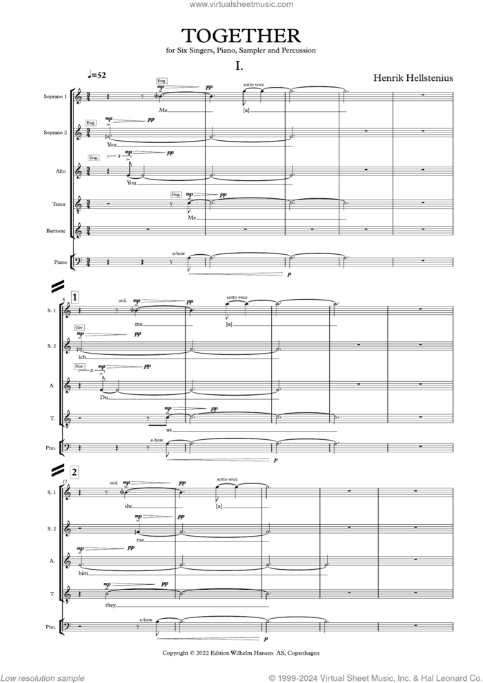 Together sheet music for choir (SATB: soprano, alto, tenor, bass) by Henrik Hellstenius, classical score, intermediate skill level