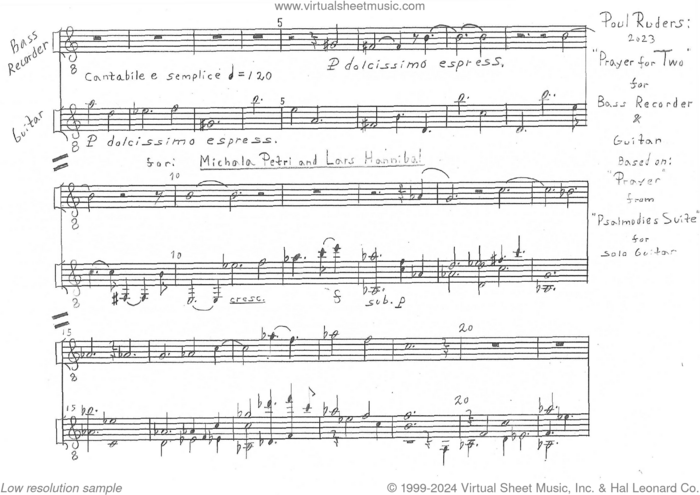 Prayer For Two sheet music for piano solo by Poul Ruders, classical score, intermediate skill level