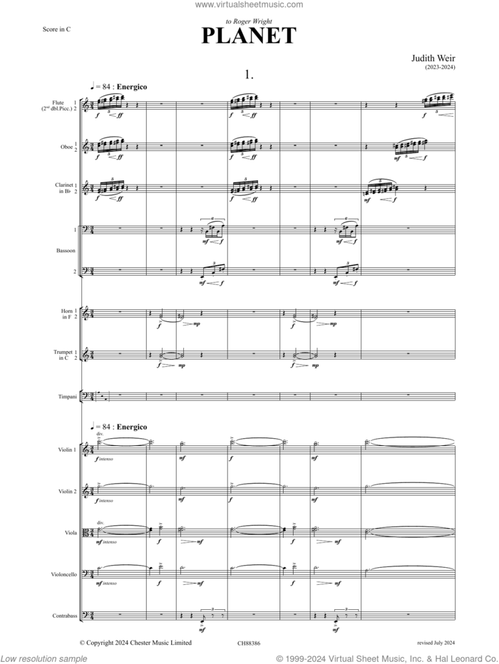 Planet sheet music for orchestra (study score) by Judith Weir, classical score, intermediate skill level