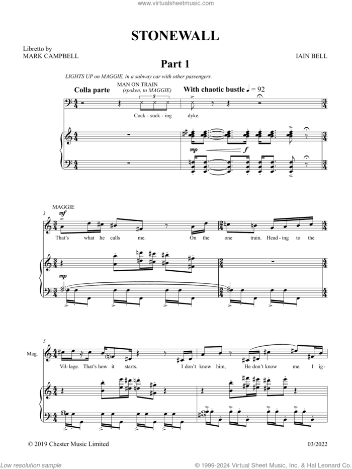 Stonewall sheet music for voice and piano by Iain Bell and Mark Campbell, intermediate skill level