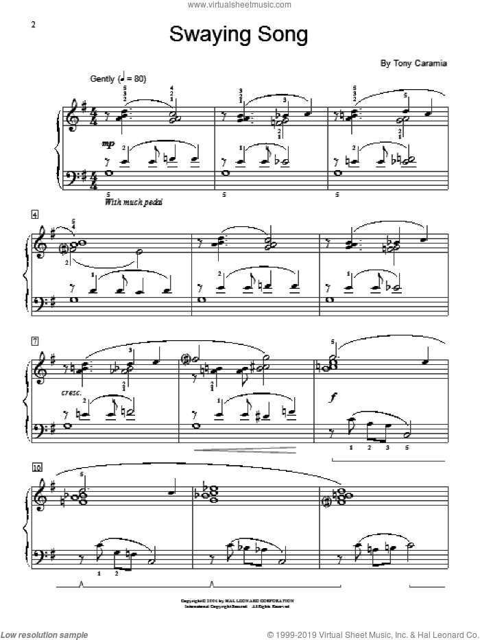 Swaying Song sheet music for piano solo (elementary) by Tony Caramia and Miscellaneous, beginner piano (elementary)