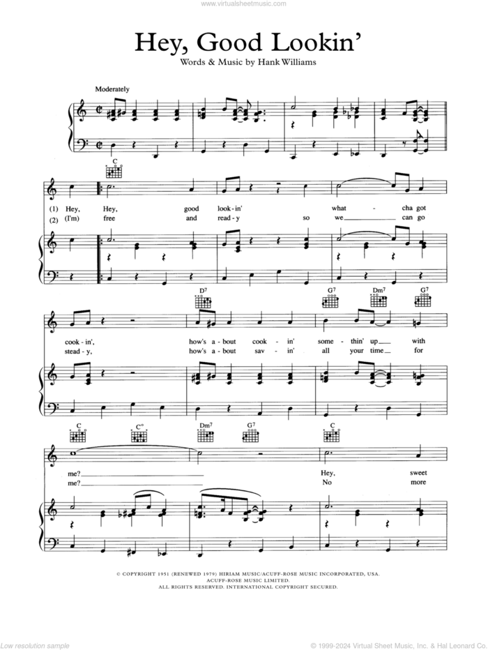 Hey, Good Lookin' sheet music for voice, piano or guitar by Hank Williams, intermediate skill level