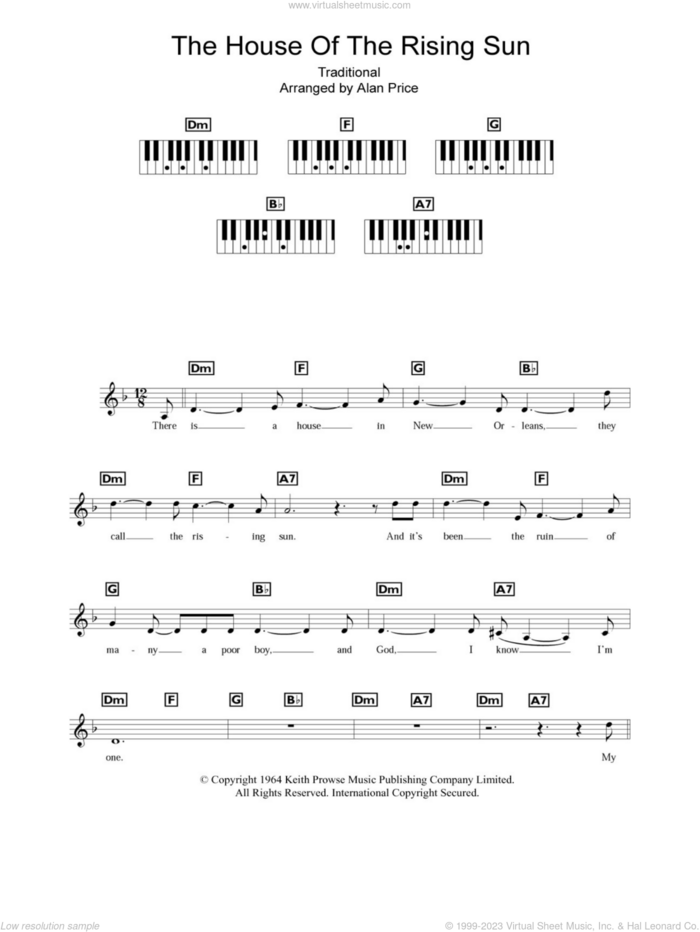 The House Of The Rising Sun sheet music for piano solo (chords, lyrics, melody) by The Animals, Alan Price and Miscellaneous, intermediate piano (chords, lyrics, melody)