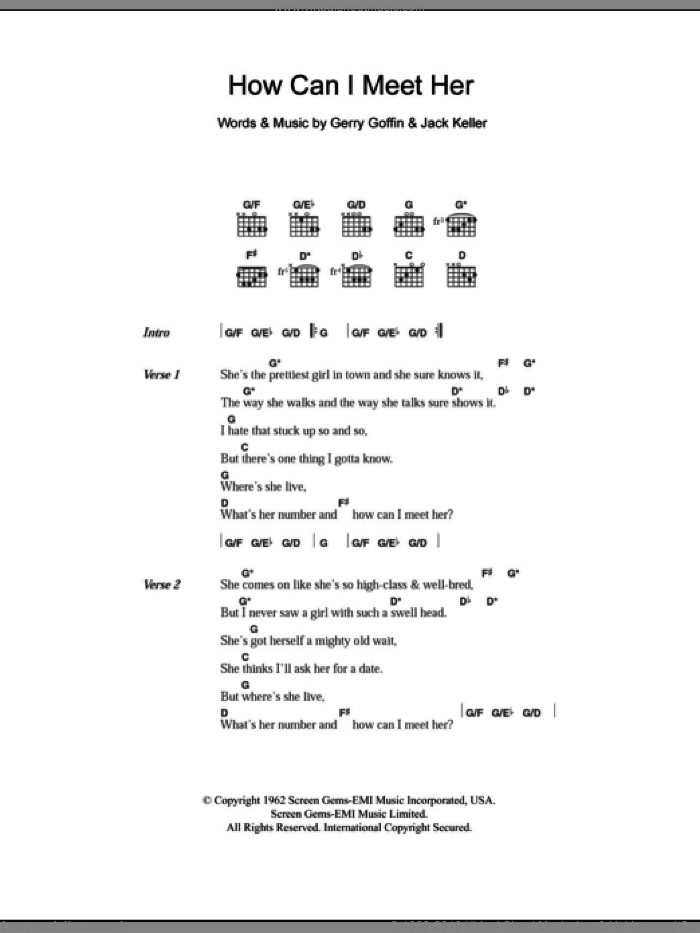 How Can I Meet Her sheet music for guitar (chords) by Everly Brothers, Gerry Goffin and Jack Keller, intermediate skill level