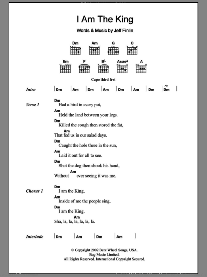 I Am The King sheet music for guitar (chords) by Jeff Finlin, intermediate skill level