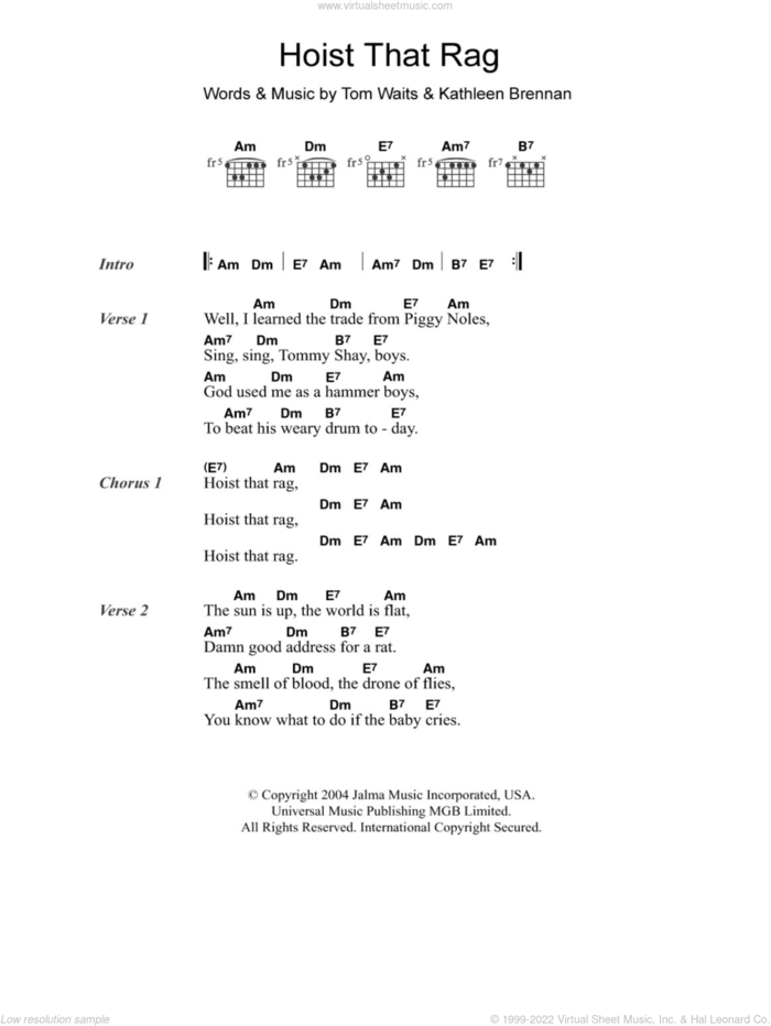 Hoist That Rag sheet music for guitar (chords) by Tom Waits and Kathleen Brennan, intermediate skill level