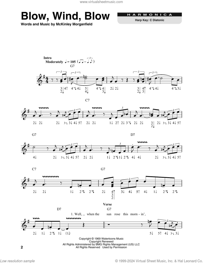 Blow, Wind, Blow sheet music for harmonica solo by Muddy Waters, Eric Clapton and McKinley Morganfield, intermediate skill level