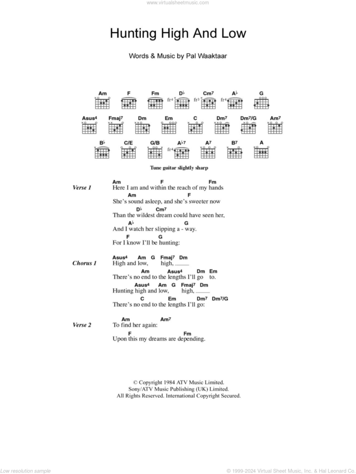 Hunting High And Low sheet music for guitar (chords) by a-ha and Pal Waaktaar, intermediate skill level