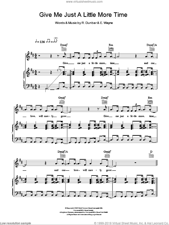 Give Me Just A Little More Time sheet music for voice, piano or guitar by Kylie Minogue, E. Wayne and Ronald Dunbar, intermediate skill level