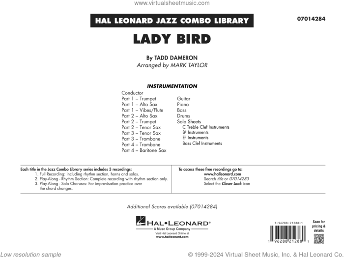 Lady Bird (arr. Mark Taylor) (COMPLETE) sheet music for jazz band by Miles Davis, Mark Taylor and Tadd Dameron, intermediate skill level