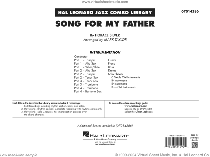 Song For My Father (arr. Mark Taylor) (COMPLETE) sheet music for jazz band by Horace Silver and Mark Taylor, intermediate skill level