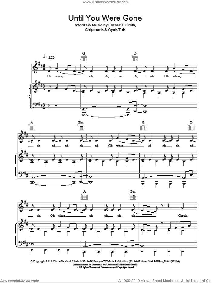 Until You Were Gone sheet music for voice, piano or guitar by Chipmunk featuring Esmee Denters, Esmee Denters, Ayak Thiik, Chipmunk and Fraser T. Smith, intermediate skill level