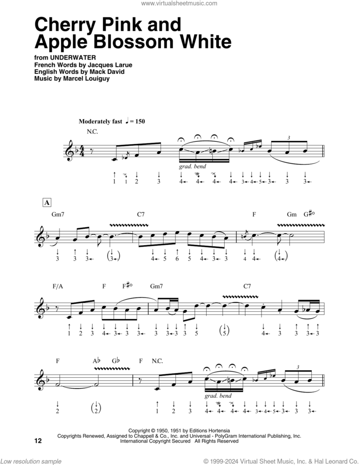 Cherry Pink And Apple Blossom White sheet music for harmonica solo by Mack David, Alan Dale, Perez 'Prez' Prado, Jacques Larue and Marcel Louiguy, intermediate skill level