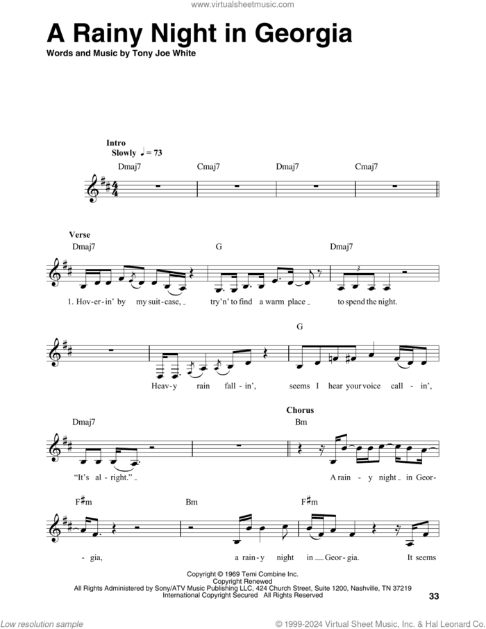 A Rainy Night In Georgia sheet music for harmonica solo by Brook Benton and Tony Joe White, intermediate skill level