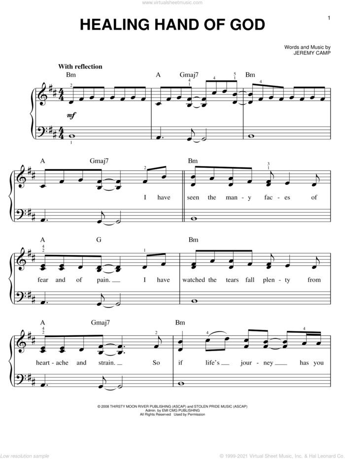 Healing Hand Of God sheet music for piano solo by Jeremy Camp, easy skill level
