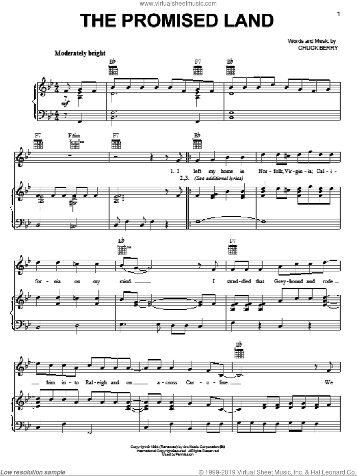 The Promised Land sheet music for voice, piano or guitar by Elvis Presley and Chuck Berry, intermediate skill level