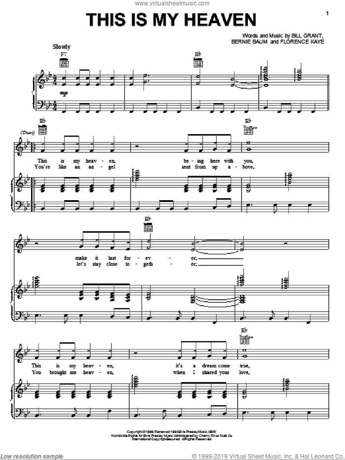 This Is My Heaven sheet music for voice, piano or guitar by Elvis Presley, Bernie Baum, Bill Giant and Florence Kaye, intermediate skill level
