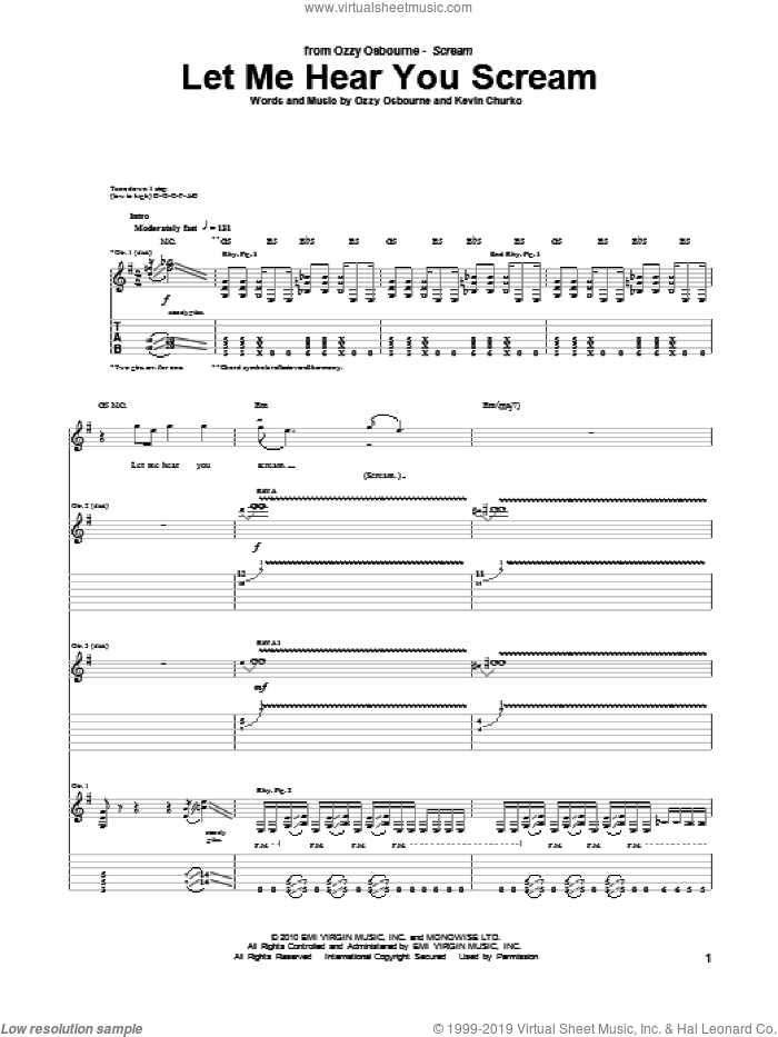 Let Me Hear You Scream sheet music for guitar (tablature) by Ozzy Osbourne and Kevin Churko, intermediate skill level