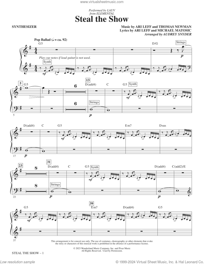 Steal The Show (from Elemental) (arr. Audrey Snyder) (complete set of parts) sheet music for orchestra/band (Rhythm) by Lauv, Ari Leff, Audrey Snyder, Michael Matosic and Thomas Newman, intermediate skill level