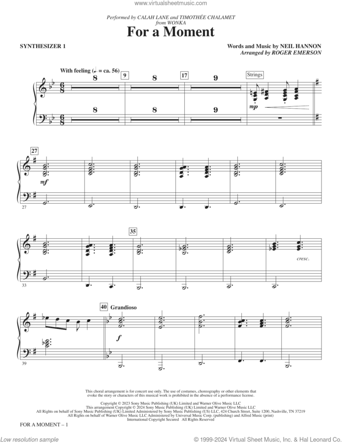 For A Moment (from Wonka) (arr. Roger Emerson) (complete set of parts) sheet music for orchestra/band (Rhythm) by Calah Lane & Timothée Chalamet, Neil Hannon and Roger Emerson, intermediate skill level