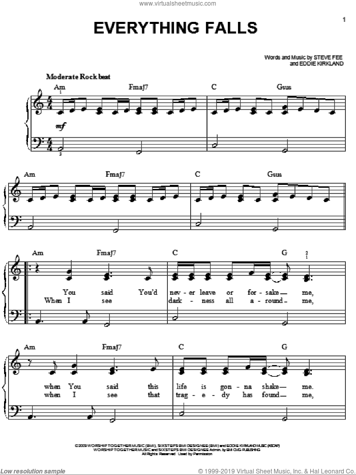 Everything Falls sheet music for piano solo by Steve Fee and Eddie Kirkland, easy skill level