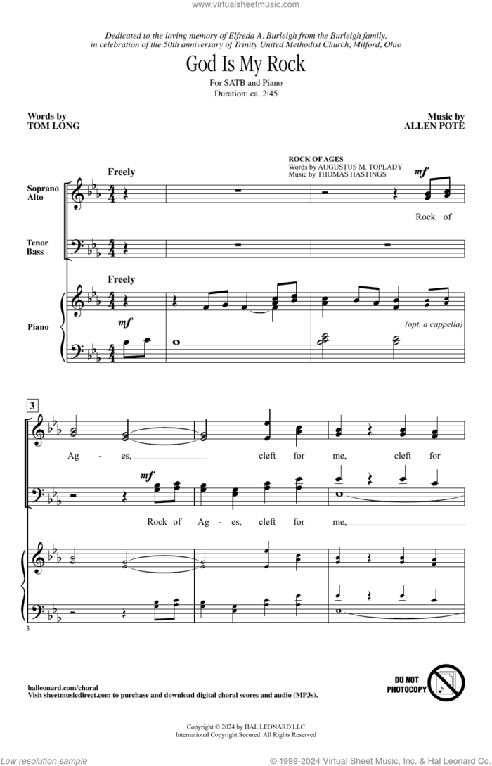 God Is My Rock sheet music for choir (SATB: soprano, alto, tenor, bass) by Allen Pote and Tom Long, intermediate skill level