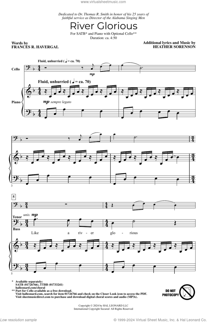 River Glorious sheet music for choir (SATB: soprano, alto, tenor, bass) by Heather Sorenson and Frances R. Havergal, intermediate skill level