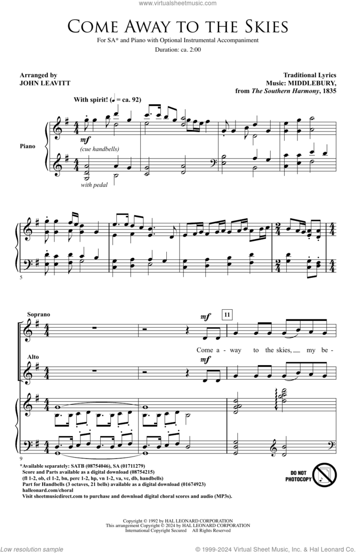 Come Away To The Skies sheet music for choir (SA) by John Leavitt and Miscellaneous, intermediate skill level