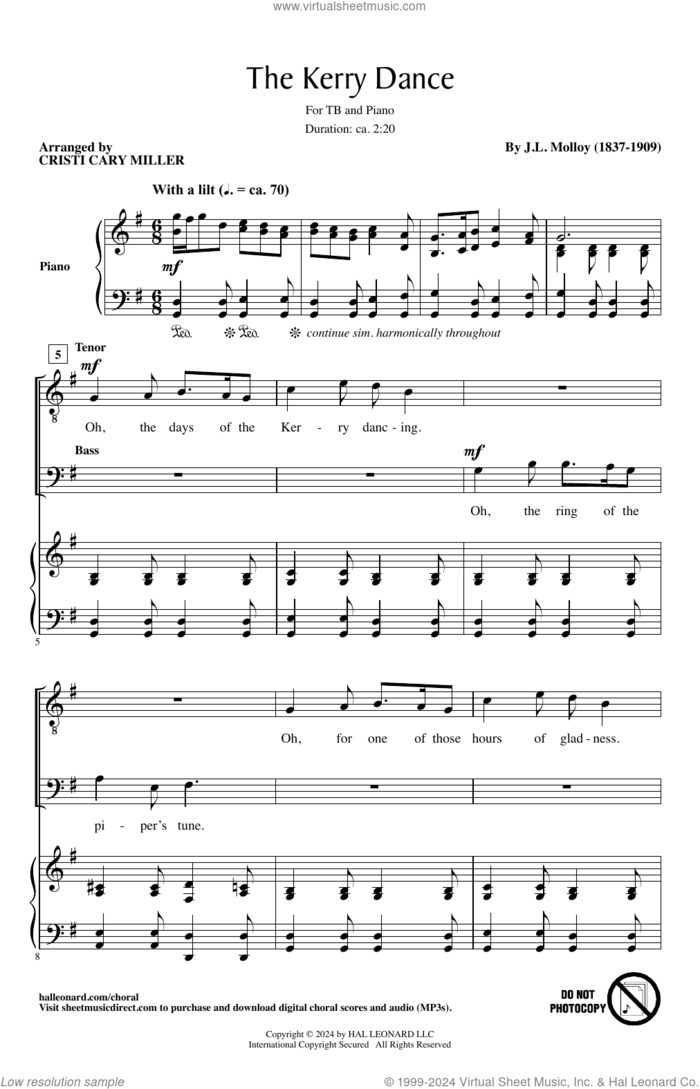 The Kerry Dance (arr. Cristi Cary Miller) sheet music for choir (TB: tenor, bass) by James L. Molloy and Cristi Cary Miller, intermediate skill level