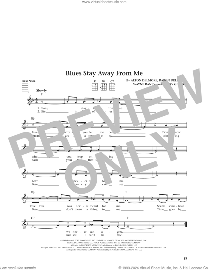 Blues Stay Away From Me (from The Daily Ukulele) (arr. Jim Beloff) sheet music for ukulele by Delmore Brothers, Jim Beloff, Ace Cannon, Alton Delmore, Henry Glover, Rabon Delmore and Wayne Raney, intermediate skill level