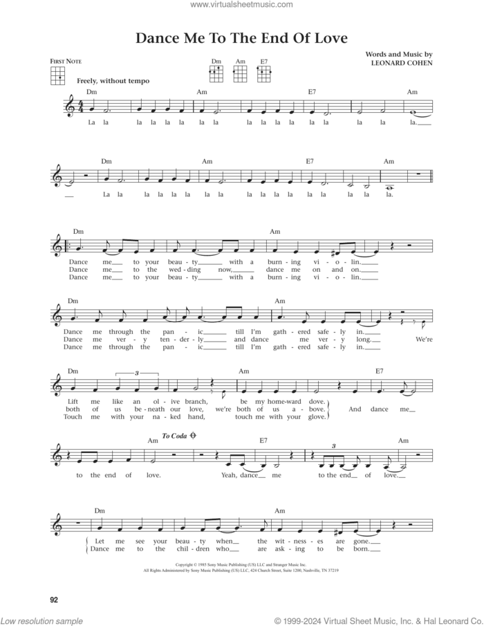 Dance Me To The End Of Love (from The Daily Ukulele) (arr. Jim Beloff) sheet music for ukulele by Madeleine Peyroux, Jim Beloff and Leonard Cohen, intermediate skill level