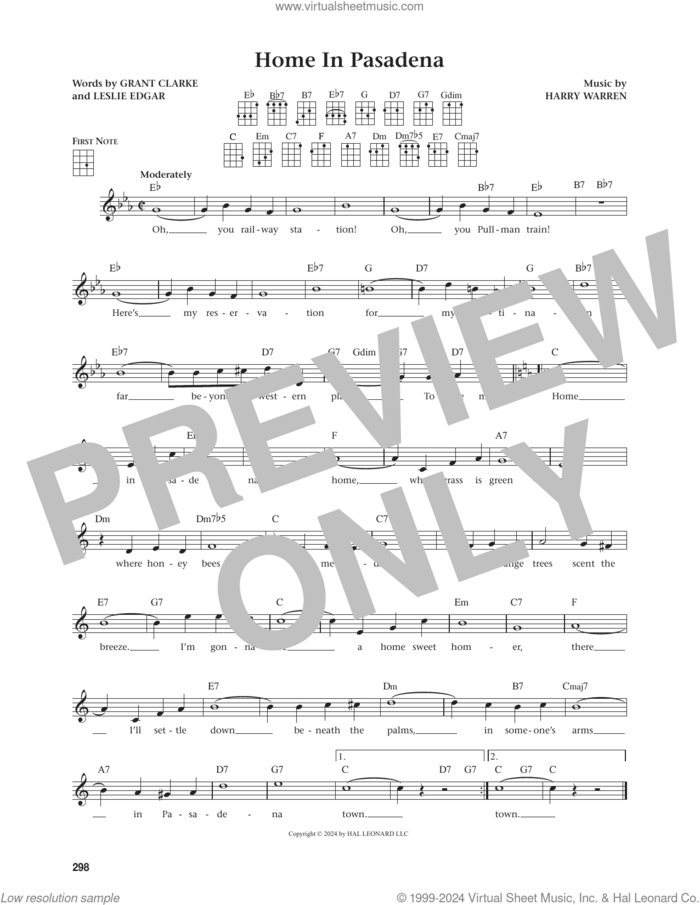 Home In Pasadena (from The Daily Ukulele) (arr. Jim Beloff) sheet music for ukulele by Harry Warren, Jim Beloff, Grant Clarke and Leslie Edgar, intermediate skill level