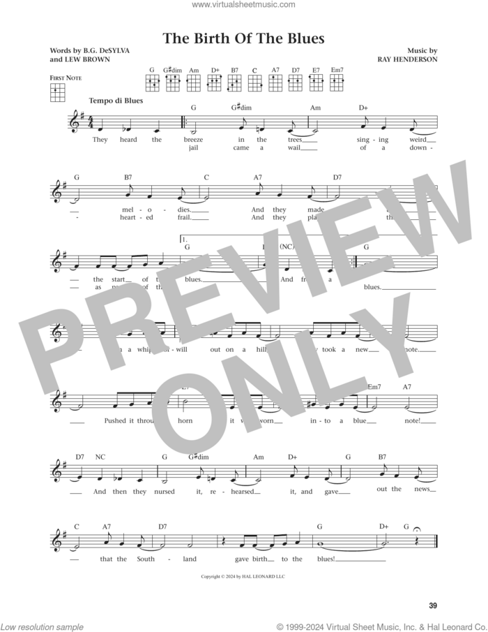 The Birth Of The Blues (from The Daily Ukulele) (arr. Jim Beloff) sheet music for ukulele by Buddy DeSylva, Jim Beloff, Lew Brown and Ray Henderson, intermediate skill level