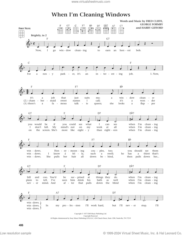 When I'm Cleaning Windows (from The Daily Ukulele) (arr. Jim Beloff) sheet music for ukulele by George Formby, Jim Beloff, Fred Cliffe and Harry Gifford, intermediate skill level