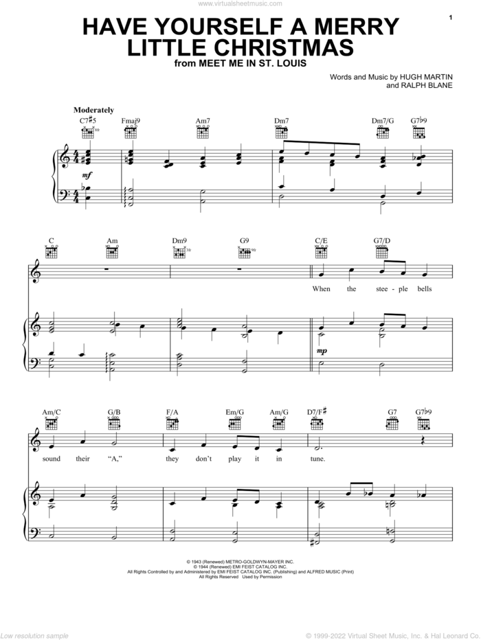 Have Yourself A Merry Little Christmas sheet music for voice, piano or guitar by Frank Sinatra, Hugh Martin and Ralph Blane, intermediate skill level