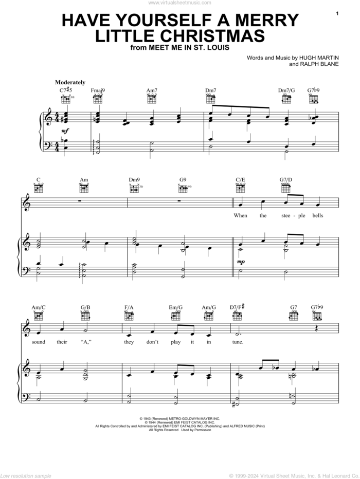 Have Yourself A Merry Little Christmas sheet music for voice, piano or guitar by Frank Sinatra, Hugh Martin and Ralph Blane, intermediate skill level