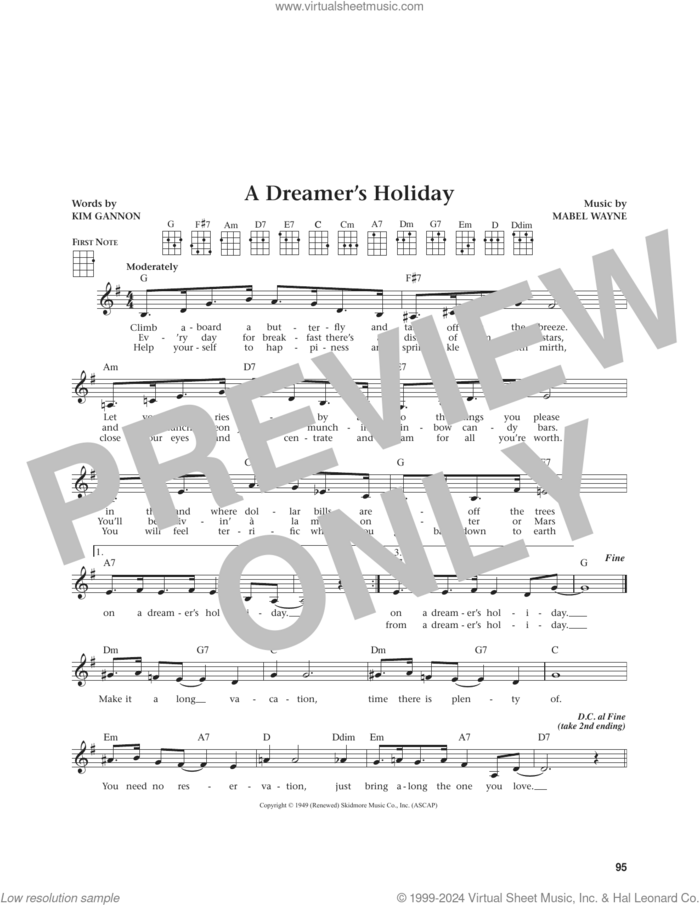 A Dreamer's Holiday (from The Daily Ukulele) (arr. Jim Beloff) sheet music for ukulele by Kim Gannon, Jim Beloff and Mabel Wayne, intermediate skill level