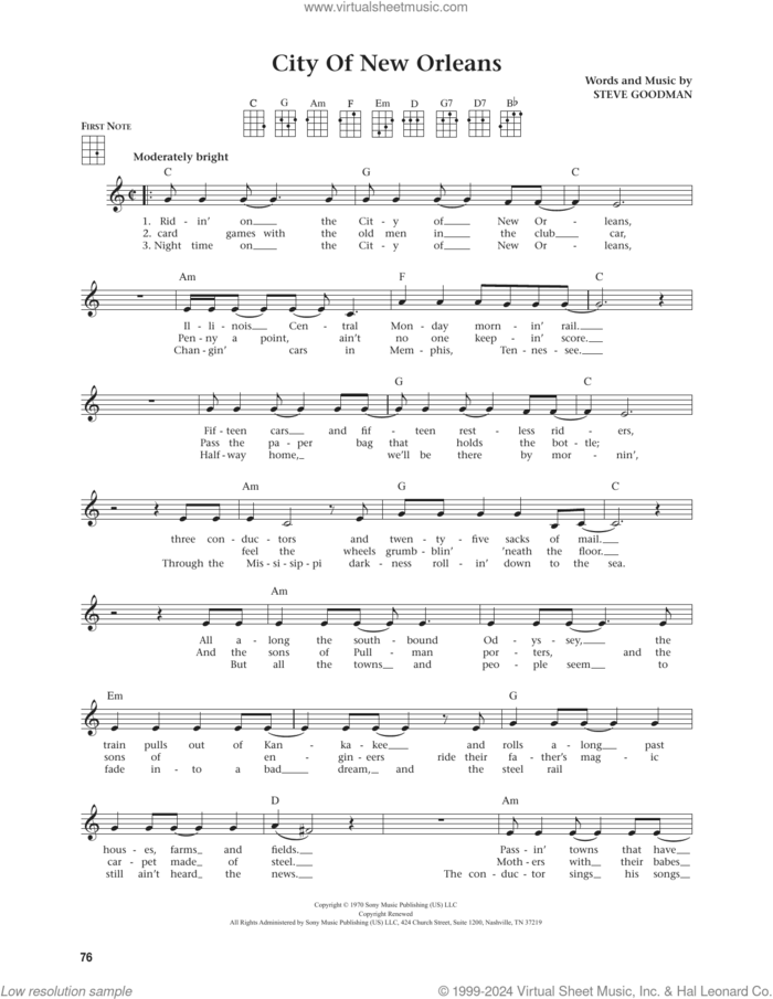 City Of New Orleans (from The Daily Ukulele) (arr. Jim Beloff) sheet music for ukulele by Willie Nelson, Jim Beloff, Arlo Guthrie and Steve Goodman, intermediate skill level