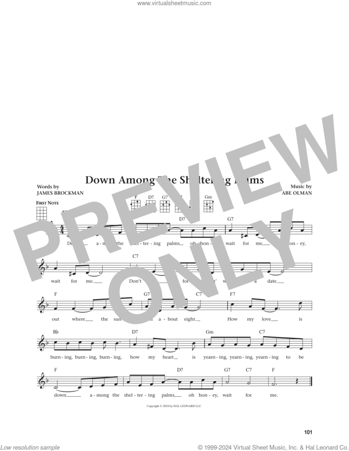 Down Among The Sheltering Palms (from The Daily Ukulele) (arr. Jim Beloff) sheet music for ukulele by Abe Olman, Jim Beloff and James Brockman, intermediate skill level