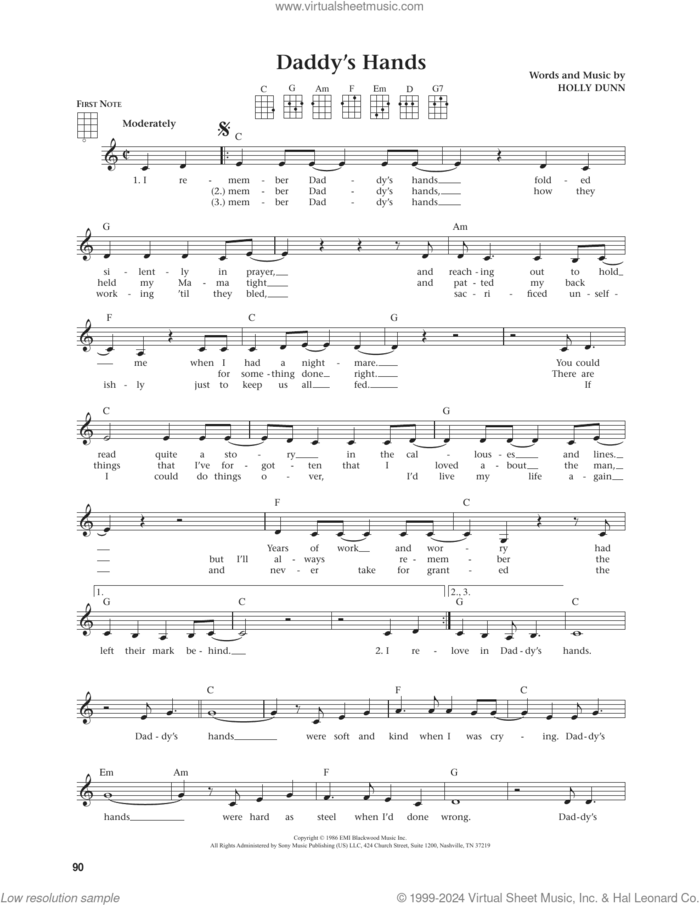 Daddy's Hands (from The Daily Ukulele) (arr. Jim Beloff) sheet music for ukulele by Holly Dunn and Jim Beloff, intermediate skill level