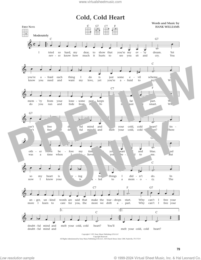 Cold, Cold Heart (from The Daily Ukulele) (arr. Jim Beloff) sheet music for ukulele by Hank Williams, Jim Beloff and Tony Bennett, intermediate skill level