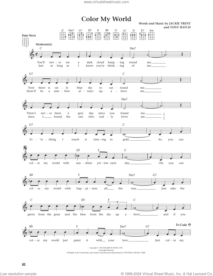 Color My World (from The Daily Ukulele) (arr. Jim Beloff) sheet music for ukulele by Petula Clark, Jim Beloff, Jackie Trent and Tony Hatch, intermediate skill level