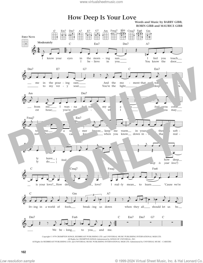 How Deep Is Your Love (from The Daily Ukulele) (arr. Jim Beloff) sheet music for ukulele by Barry Gibb, Jim Beloff, Bee Gees, Maurice Gibb and Robin Gibb, intermediate skill level