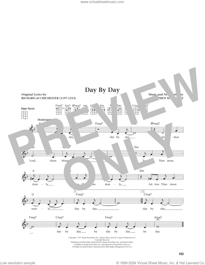 Day By Day (from Godspell) (from The Daily Ukulele) (arr. Jim Beloff) sheet music for ukulele by Stephen Schwartz, Jim Beloff and Richard of Chichester, intermediate skill level