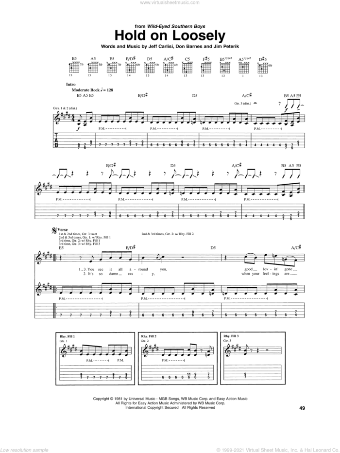 Hold On Loosely sheet music for guitar (tablature) by 38 Special, Don Barnes, Jeff Carlisi and Jim Peterik, intermediate skill level