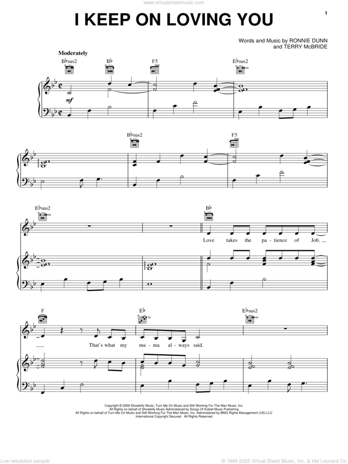 I Keep On Loving You sheet music for voice, piano or guitar by Reba McEntire, Ronnie Dunn and Terry McBride, intermediate skill level