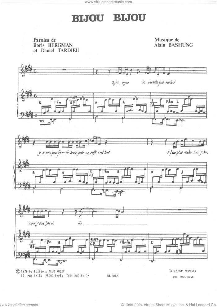 Bijou Bijou sheet music for voice and piano by Alain Bashung, Boris Bergman and Daniel Tardieu, intermediate skill level