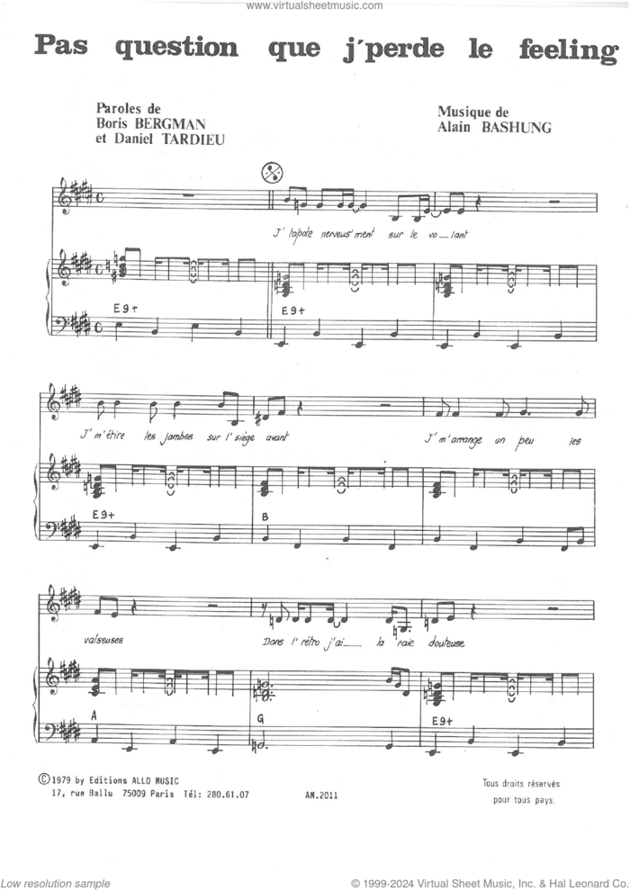 Pas Question Que J'perde Le Feeling sheet music for voice and piano by Alain Bashung, Boris Bergman and Daniel Tardieu, intermediate skill level