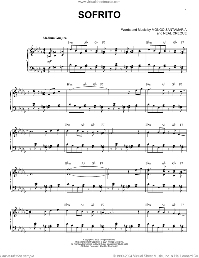 Sofrito (arr. Brent Edstrom) sheet music for piano solo by Mongo Santamaria, Brent Edstrom and Neal Creque, intermediate skill level